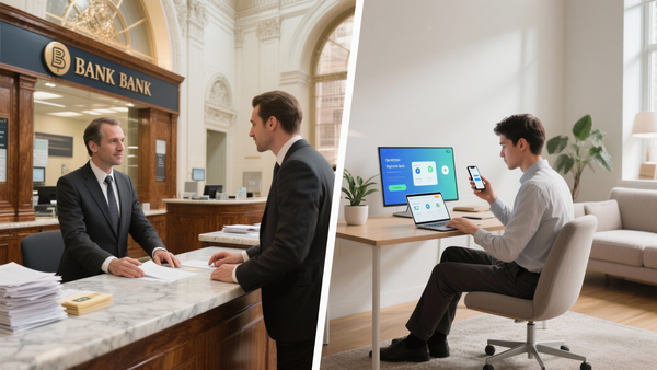 Side-by-side comparison of traditional banking and modern digital banking options
